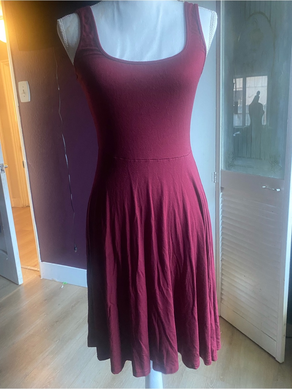 zeagoo Sleeveless Scoop Neck Wine Red Fit & Flare Dress